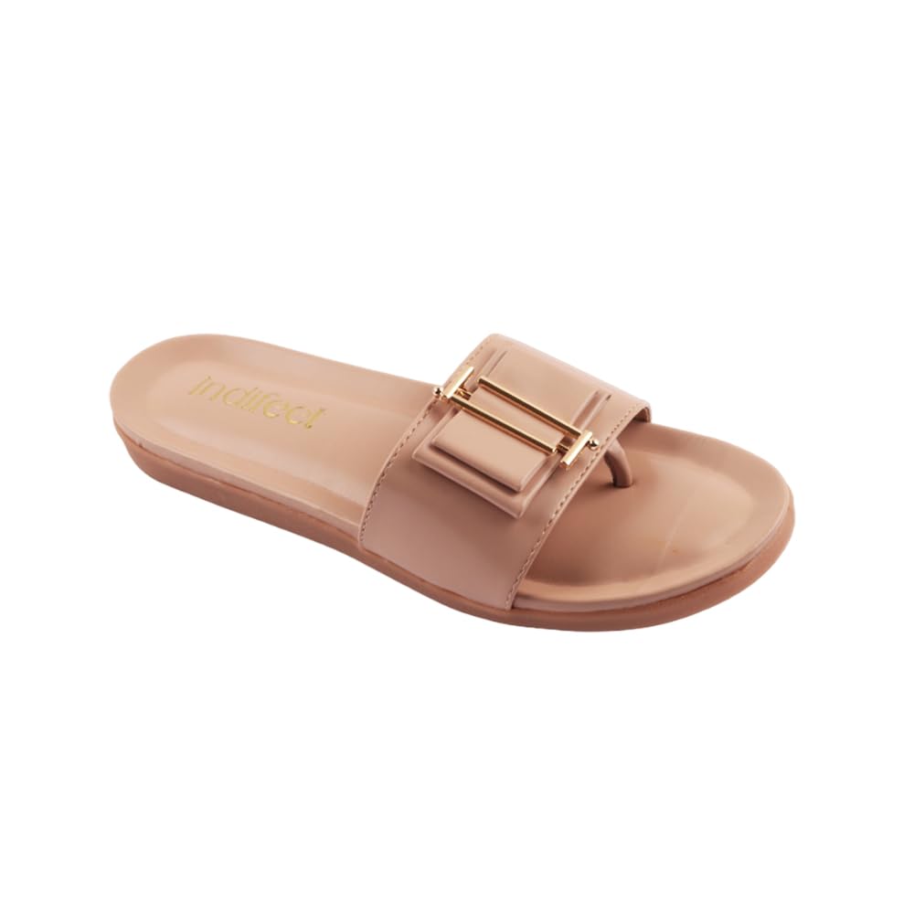 Indifeet � flat buckle sliders for women, stylish footwear belt slippers, girls womens comfort beach open toe foot wear, new latest ladies flats, support strap slides design, Beige (B0CHMV9YMK) Amazon Price History, Amazon Price Tracker