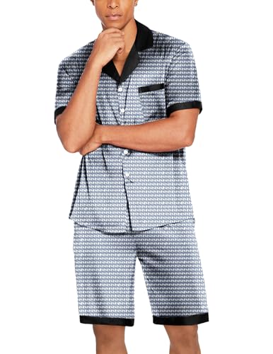 Image of Ekouaer Mens Satin Pajamas Set Button-Down Short /Long Sleeve Shirt Top Soft Silk Sleepwear Loose Pocket Pant Loungewear