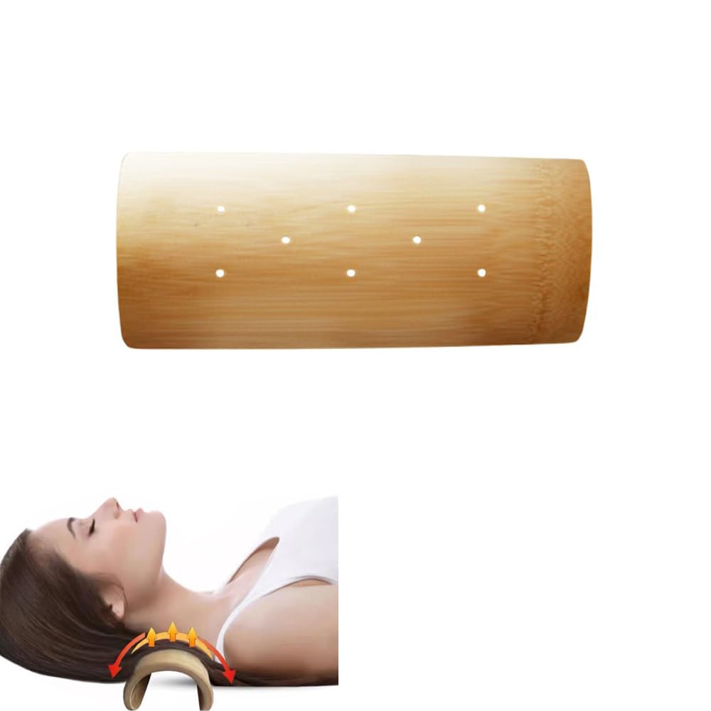 DeaHea Cervical Neck Pillow Roll Natural Bamboo Round Neck Roll Support Stretcher Bolster Shoulder Relaxer for TMJ Pain Relief Stiff Necks Lower Back Knees Cervical Spine Alignment Relieving Stress