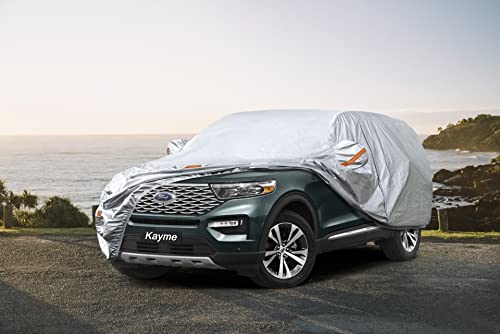 Image of Kayme SUV Car Cover Waterproof All Weather (191 to 200 Inch) | Protects cars from outdoor UV exposure, blocks blowing dust and wind, breathable lightweight material, easy storage