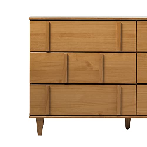 Walker Edison Contemporary Detailed 6-Drawer Solid Wood Dresser, 60 Inch, Caramel image 7