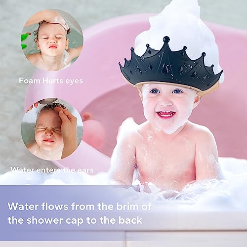 FUNUPUP Duschhaube Kinder mit Haarwaschbecher, Haarwaschhilfe Kinder Baby Haare Waschen Schutz (Crown Blue)