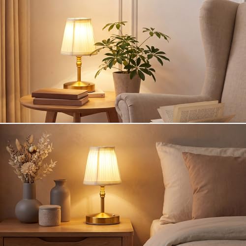 Image of Liliful 2 Pcs Cordless Table Lamp Rechargeable Touch LED Small Gold Portable Battery Operated USB-c Desk Lamp 3 Color Dimmable for Bedroom Living Room Dining (Gold,Weaving Style)
