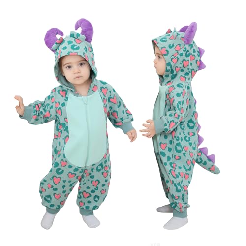 TONWHAR Toddlers One-Piece Outfit for Spring Baby Boys Girls Animal Hooded Romper (Green Devil 24-30 Months)