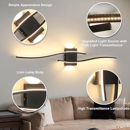 DELIPOP Applique da Parete Interno LED, 27 W Applique Lunga Moderna, Luci da Parete Nere per Soggiorno Camera da Letto Scala, Lungo 89 CM, Bianco Caldo 3000 K