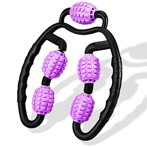 Rodillo de Masaje Muscular, Rodillo de Espuma para Terapia de Masaje para Pierna Masaje con Mango, Relajación del Cuello, Antebrazo y Piernas (Púrpura)
