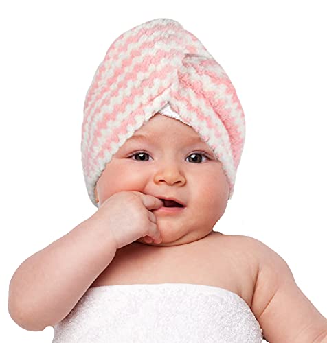 Image of Mom&Me - Soft, Lightweight Hair Towel for Baby - Absorbent and Cute Twist Turban for Infants Bath time (Newborn - 18 Months) - Pink/Cream