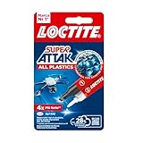 Loctite Super Attak Plastica, Colla per plastica istantanea, Adesivo liquido trasparente specifico per tutti i tipi di plastica, Colla cianoacrilica con attivatore, 2g+4ml