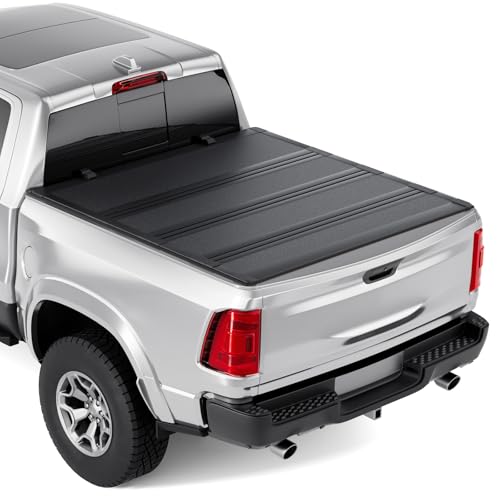 Tono King Low Profile Hard Folding Aluminum Truck Bed Tonneau Cover Compatible with 2019-2026 Dodge Ram 1500 5' 7' Bed Without Ram Box (67.4'), Quad-Fold Style