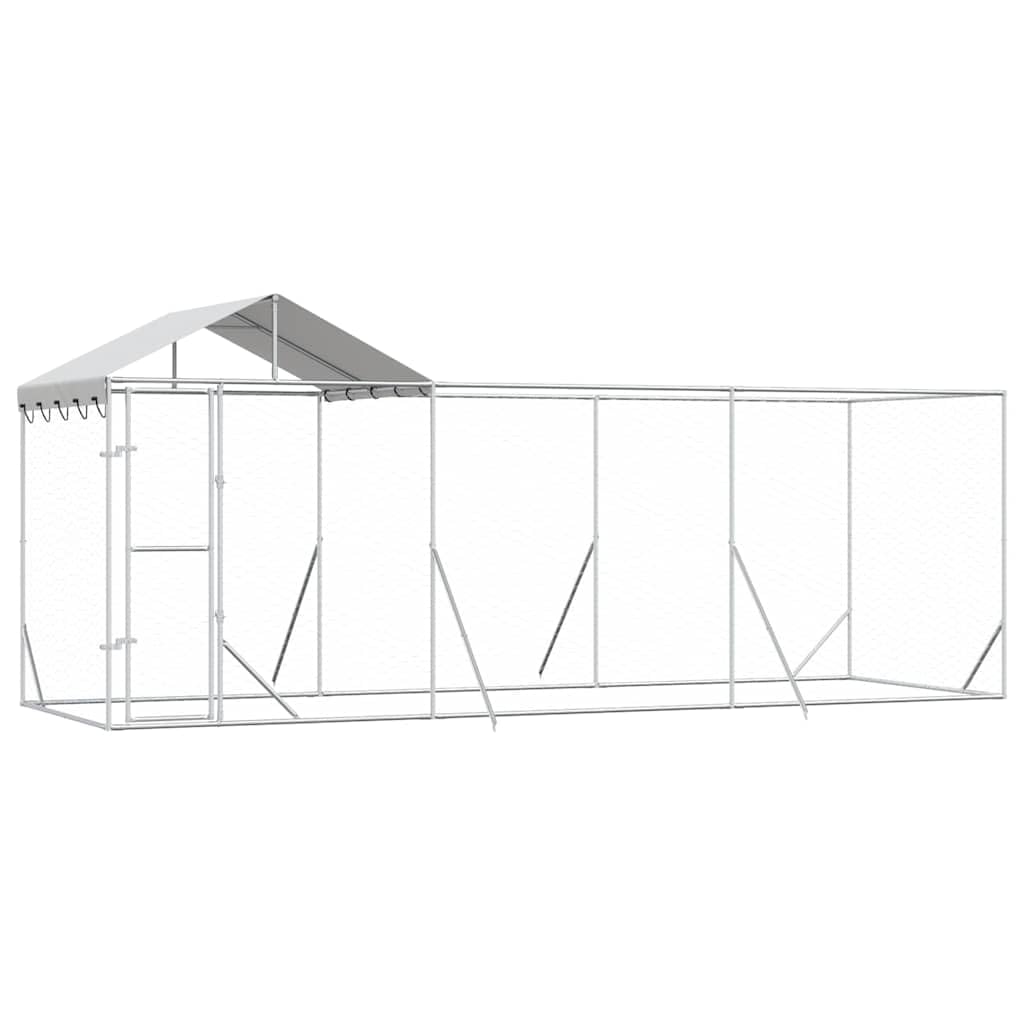 Hundehütte für den Außenbereich, Dach Silber, 6 x 2 x 2,5 m, verzinkter Stahl | Tür mit Schloss, Polyethylen-Dach, Netz-Design, für Hunde und Kleintiere