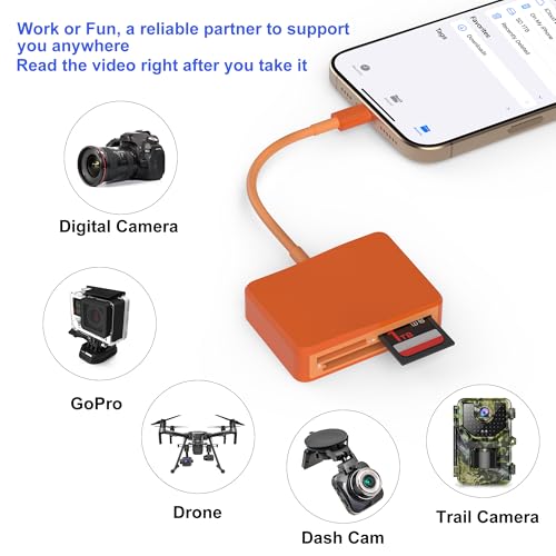 Image of SD Card Reader, 4 in 1 USB C to SD /TF /CF /MS Card Reader with USB to USB C Adapter Memroy Card Reader for iPhone 17 /16 /15 Pro Max iPad Pro MacBook Pro /Air iMac M4 /M3 Android Phone /Tablet PC (Orange)