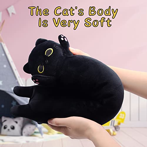 MUFEIRUO Lange Katze Kuscheltier Katzen Plüsch, Stofftiere Katzen Schwarze Plüsch Kissen, Stofftier Katze Geschenk Plüschkissen Weihnachten Geburtstagsfeier Geschenk