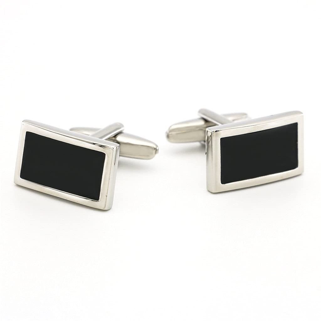 Gemelos para Hombre, Estilo Camisa Francesa, Estilo Business, Negros, rectangulares, Pintados, antioxidantes y duraderos.