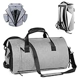 [Packitvel] 45L 変換可能 ガーメントバッグ バックパック ストラップ 付き 取り外し可能 ショルダーストラップ 付き 5 in 1 キャリーオン ウィークエンドダッフルバッグ シューズポーチ 付き 男女兼用,グレー