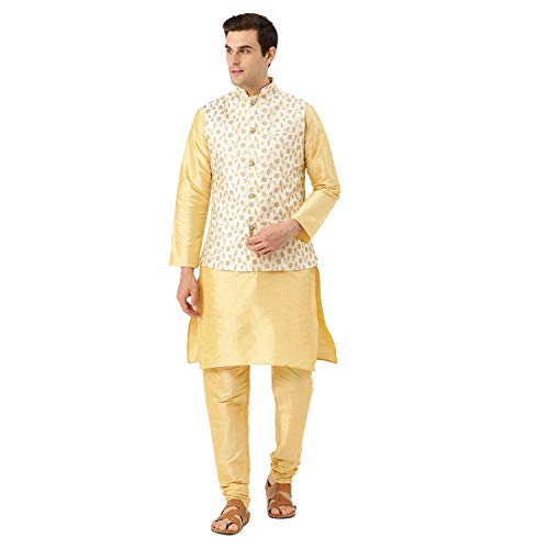 Sojanya (Since 1958, Men's Silk Blend Kurta Pyjama & Nehru Jacket Combo