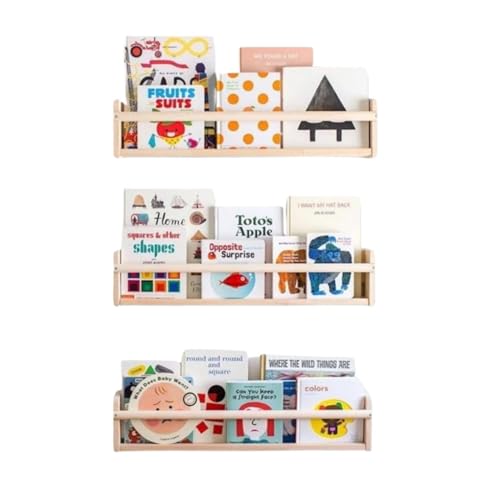 mamikids Mensole Montessori - Set di 3 Mensole Cameretta in Legno Naturale di Betulla, Mensola da Muro 50x15x9cm Ideale...