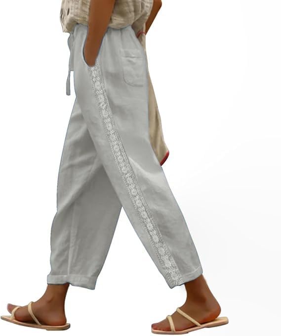 Women Linen Pants Summer 2026 High Waist Comfy Gauze Slacks Lightweight Casual Loose Trousers with Pockets