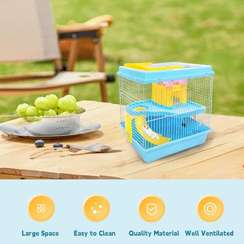 Tfwadmx Hamster Carrier, Dwarf Hamster Travel Cage, Portable Cages with Water Bottle, Gerbil Travel Carry Case Outdoor Vacation House for Small Mice(Blue,10.6”x8”x11.4”) - Image 6