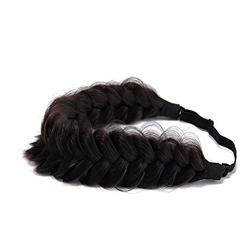 TOECWEGR Synthetic Hair Braided Headband Classic Chunky Wide Plaited Wedding Fluffy Braids Wig Women Girl Beauty Accessory (A02)