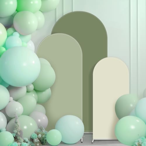 Image of VitalCozy Set of 3 Wedding Arch Cover 6ft, 6.5ft, 7.2ft Fabric Arch Backdrop Cover Double Sided Fitted Spandex for Baby Shower Birthday Party Decoration, Frame Not Included(Green Series)
