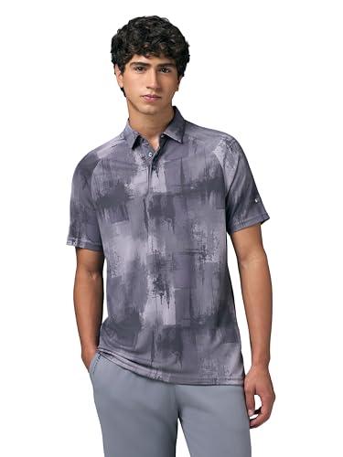 Image of TECHNOSPORT Mens Slim Fit All Over Print Half Sleeve Polo T-Shirt with UPF50+, Quick Dry for Regular Use