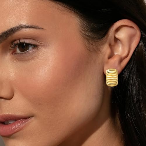 Chunky Gold Earrings for Women, 18K Plated Big Hoops, Trendy Statement Large Gold Hoop Earrings Studs3