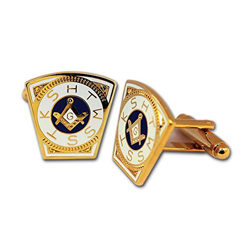 Royal Arch Mark Keystone Masonic Cuff Link Pair - [White & Gold][3/4'' Tall]