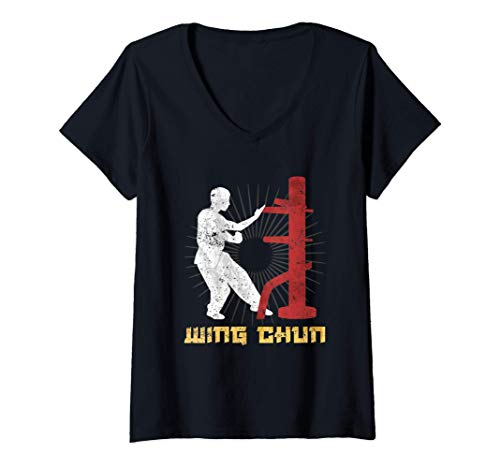 Donna Wing Chun Dummy cinese Kung Fu Martial Arts Fighter Maglietta con Collo a V