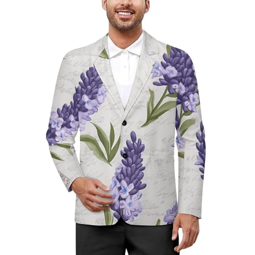 Vintage Lavender Floral Flowers Mens Blazer Lightweight Sport Coat Two Button Suit Jackets