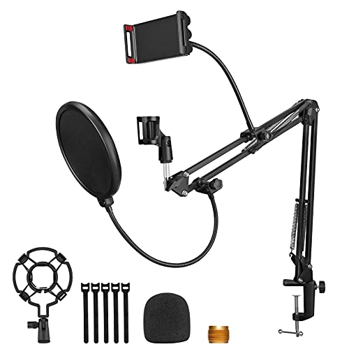 Microphone Boom Arm Stand, Suranew Mic Arm stand with Adjustable Suspension Scissor Arm desk Stand, Pop Filter, 3/8