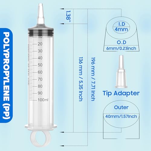 Image of 100ml /cc Syringes with Tube 40 Inch Handy Plastic Tubing and Adapter Tip
