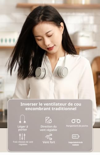 Ventilateur de cou portable Chesoon rechargeable rotatif à 360° vert