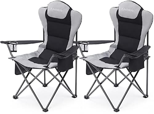 Aohanoi Camping Chair, Camping Chairs 2 Pack Camp Chairs for Heavy People, Outdoor Folding Camping Chairs with Cup Holder & Cooler Bag, Folding Chairs for Outside Supports up to 300lbs (2 Pcs, Black)