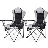 Aohanoi Camping Chair, Camping Chairs 2 Pack Camp Chairs for Heavy People, Outdoor Folding Camping Chairs with Cup Holder & Cooler Bag, Folding Chairs for Outside Supports up to 300lbs (2 Pcs, Black)