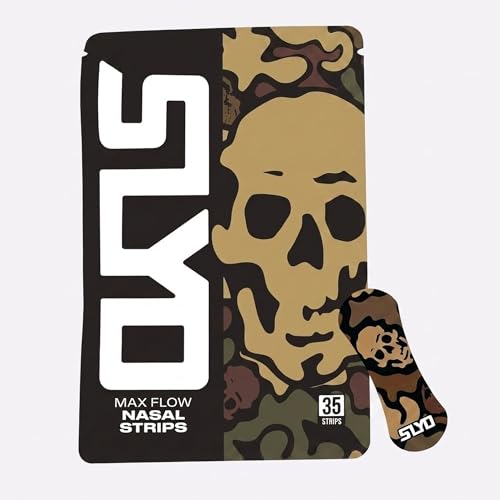 SLYD Max Flow Nasal Strips 35 Pack - Extra Strong Silk Material 20% More Airflow Sweat-Proof Adhesive for Snoring Relief Better Sleep Workouts & Nasal Congestion (35 Count) (Camo)
