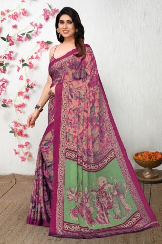 Image of MIRCHI FASHION Women Saree Ethnic Motif Print Chiffon | Breathable Lightweight Plain Weave Sari for Office and Daily Use (Available in 20 Designs)