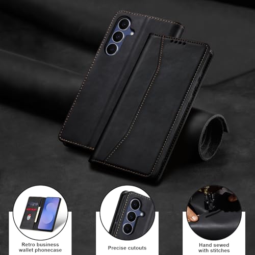 Image of Jasonyu Flip Wallet Case for Samsung Galaxy S25 FE 5G,Leather Magnetic Folio Cover with Card Holder,Kickstand - TPU Shockproof Durable Protective Phone Case,Black