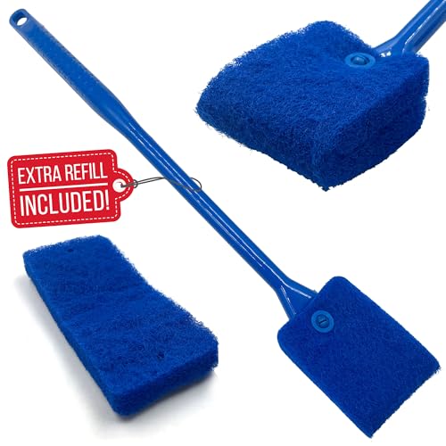 Fish Tank Cleaning Sponge, Reusable Double Sided Fish Tank Cleaner Plant Algae Scraper Long Handle Aquarium Glass Cleaner (40 cm) Free Sponge Refill Included!