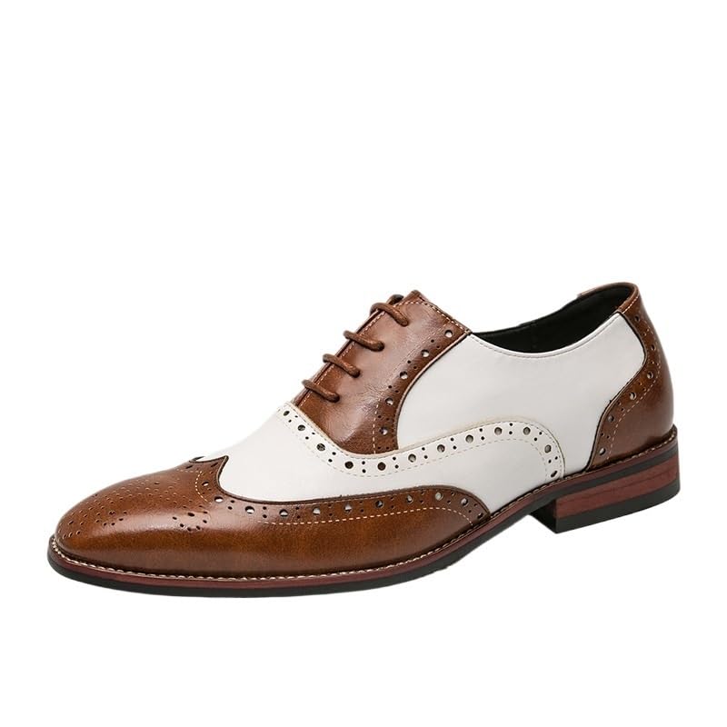 Formal Two Tone Shoes for Men Lace Up Pointed Toe Fashion Anti-Slip Rubber Sole Shoe for Casual Wedding Party Prom Synthetic Leather