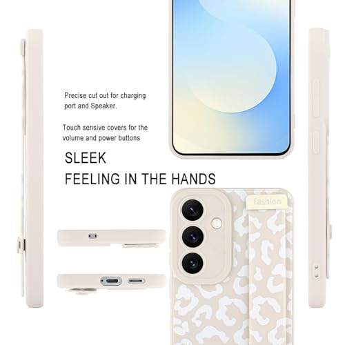 Image of Compatible with Samsung Galaxy S25 FE Case with Strap Wrist White | Cheetah Print Shockproof Soft TPU Protective Cover for Women Girls, Slim Anti Scratch Case 6.7 Inch, White