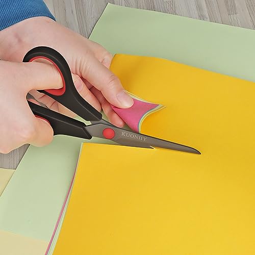 Image of KUONIIY Ultra Sharp Titanium Coated Scissors with Comfortable Multi Purpose Handles, Red Black, 19.5cm