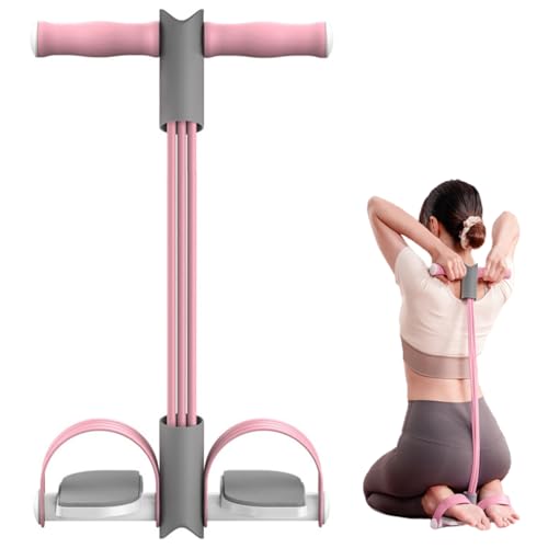 Image of Proberos Fitness Tension Rope with Wider Pedal, 6-Tube Elastic Yoga Pedal Puller Resistance Band, Pull Reducer Training Bands, Natural Latex Tension Rope, for Abdomen /Waist /Leg Stretching, Pink
