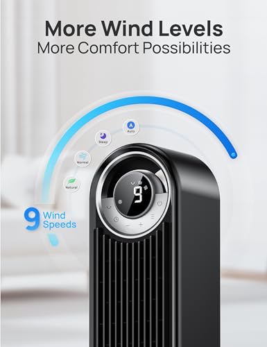 Image of DREO Smart Tower Fan for Bedroom, Upgraded DC 28ft /s Velocity, 9 Speeds
