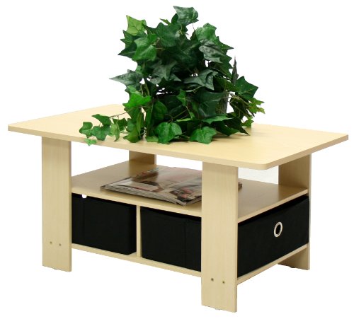 Furinno Coffee Table with Bins, Steam Beech/Black
