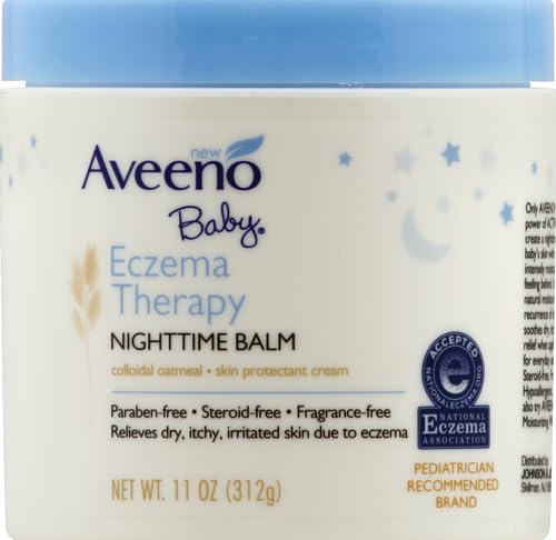 Image of Aveeno Baby Eczema Therapy Nighttime Body Balm, Moisturizing Eczema Balm for Babies with Colloidal Oat & Ceramide, Soothes Dry, Itchy Skin, Hypoallergenic, Fragrance & Steroid Free, 11 oz (Pack of 12)