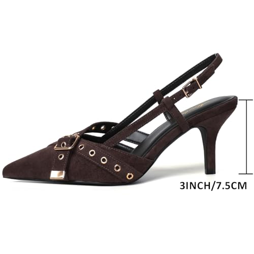 Image of Mostrin Kitten Heels for Women Pointed Closed Toe Heels Vintage Stiletto Dressy Pumps Shoes for Office Work Party