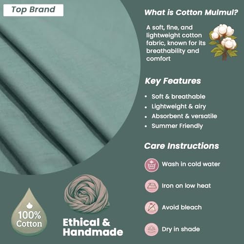 Image of 100% Pure Cotton Mulmul Fabric Material | Reusable Ultra Fine Mulmul Fabric | Lightweight Soft Smooth Piece Linning, Stole, Dupatta, Cushion Pillow Cover (Malachite Green, 2.5 Meters)