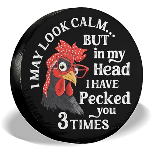 Image of GENANY Funny Chicken Father's Day PVC Spare Tire Cover for RV Trailer, Waterproof, Size 14 Fits 24-27 Inch