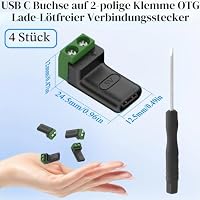 QIANRENON USB C 2 Pin Lötfreier Adapter Solderless Socket USB Typ C Buchse auf 2Pin Klemmenblock Lötfrei Aufladen Anschluss 5V3A für DIY Reparatur Ersetzen USB C Port (Keine Datenübertragung), 4Pcs – Ansicht 6