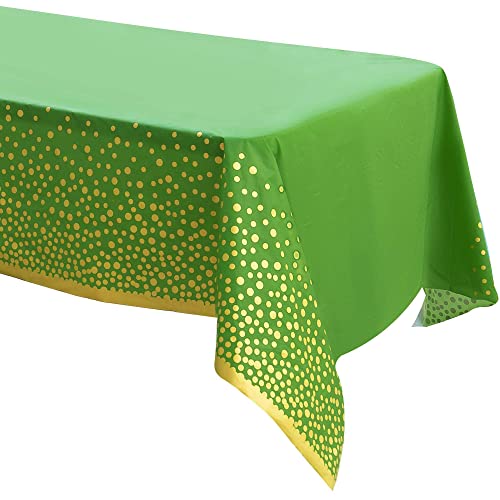 Zuladise 4 Pack Green Table Cloths For Parties Disposable Premium Green And Gold Tablecloth 8Ft Reusable Green Plastic Tablecloth For Graduation, Christmas Party Tablecloth For Rectangle Tables #TOP5